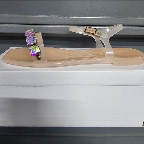 Women's Nude Jeweled Strap Flat Sandals - Picture 5 of 6